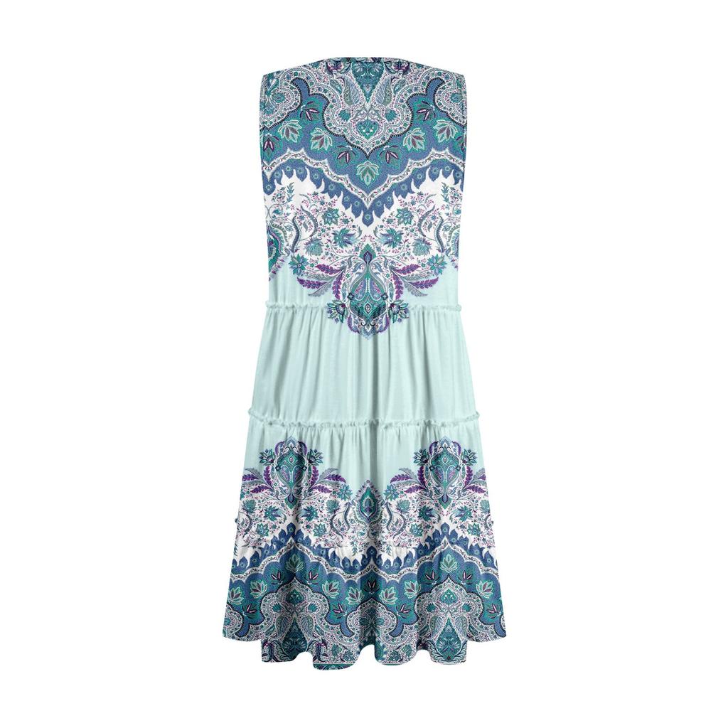 Damen Freizeit Alltag Dating Ausgehen Mode Print Basic Ärmellos Locker Kleid Böhmisches Strandkleid Ärmelloses Kleid