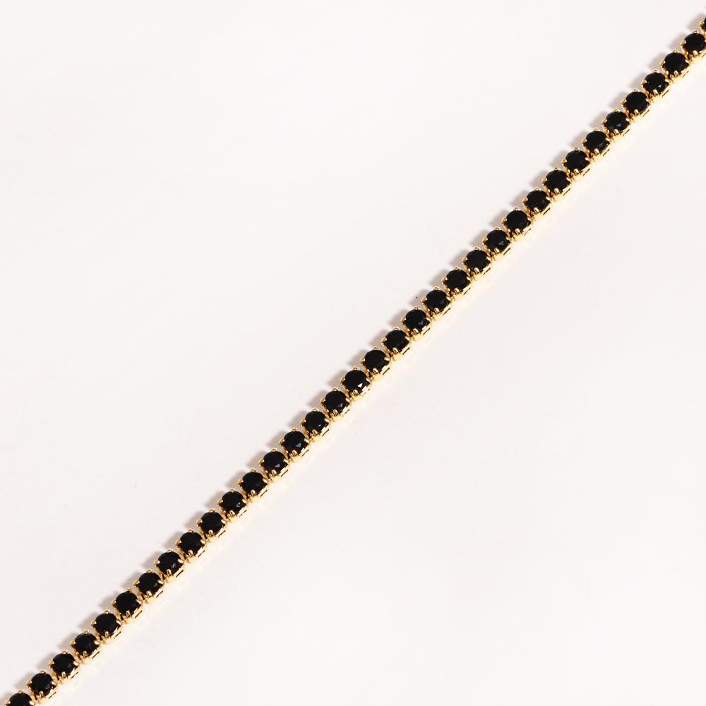 HipHop Black Crystal Iced Out Cubic Zirconia Tennis Necklace For Women 18K Gold Plated Hippie Bridesmaid Jewelry