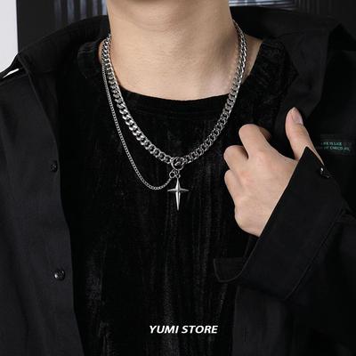 Double Layered Cuban Star Pendant Necklace for Man Titanium Steel Hip-Hop Design Collarbone Chain Unisex  Wholesale