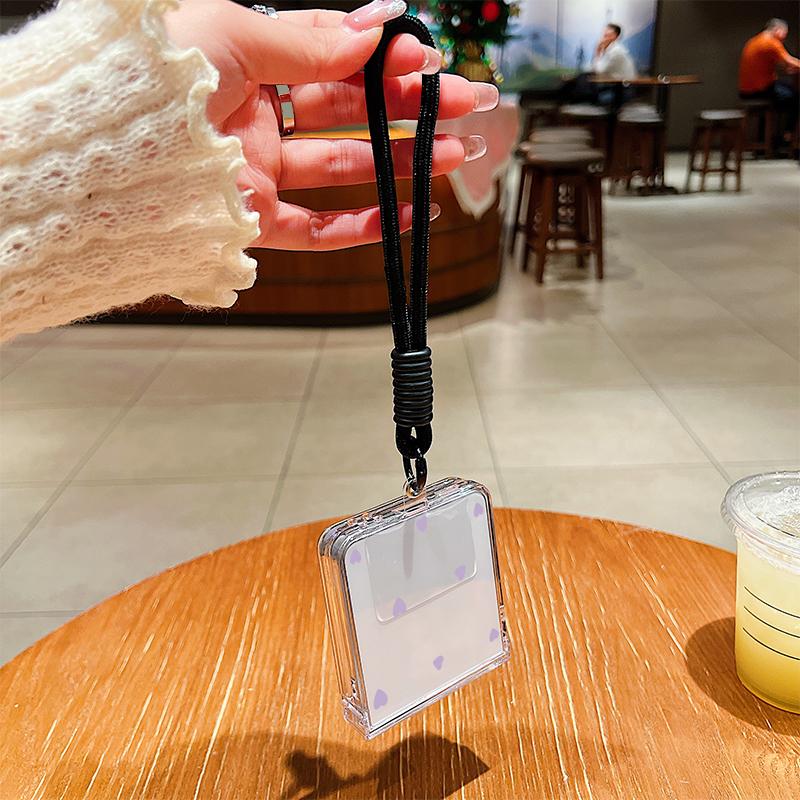 Liebesherz Muster Lanyard Handyhülle Für Samsung Galaxy Z Flip 7 FE 6 5 4 3 5G Faltbare PC Klare Hülle Für Samsung Z Flip7 Flip6
