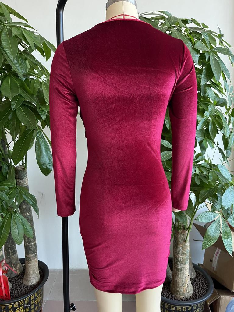 2023 Korean Velvet Solid Color Sexy Long-Sleeve Dress
