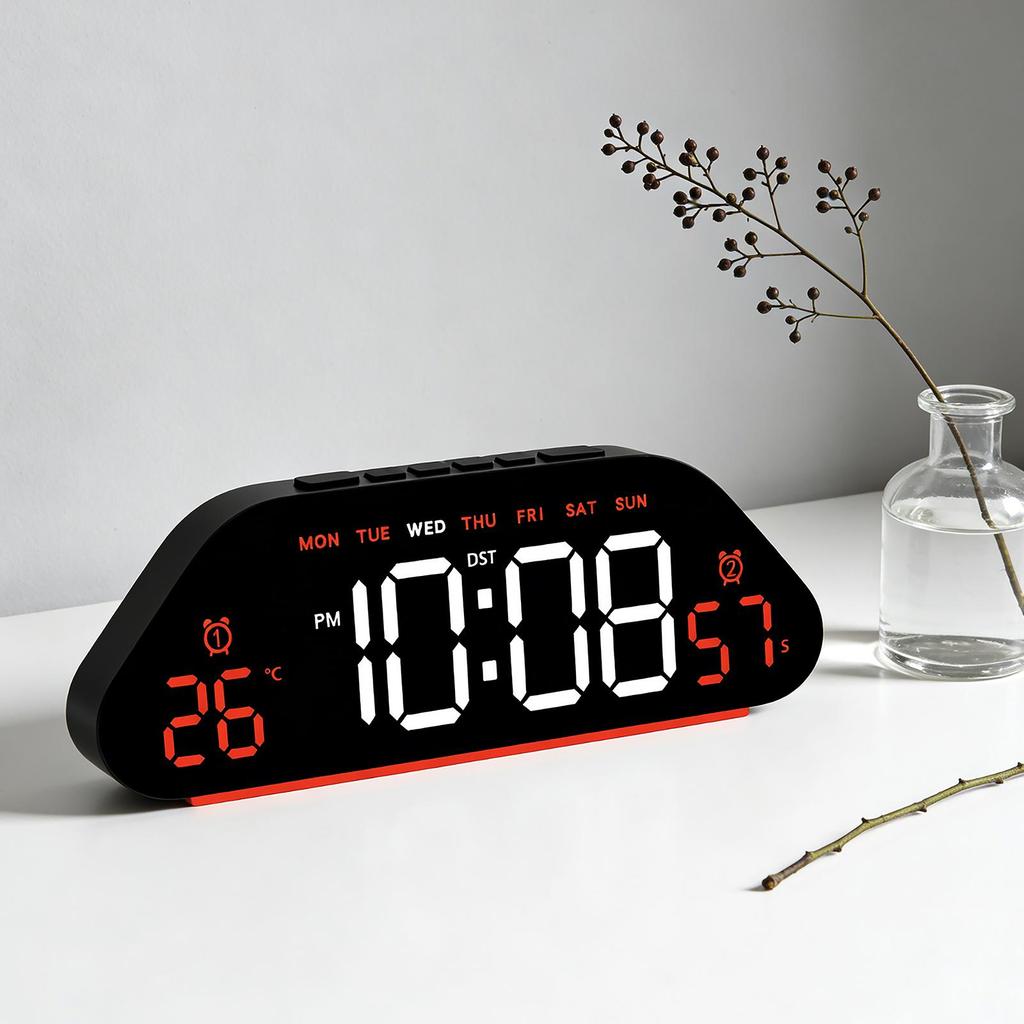 LED Digital Alarm Clock Temperature Week Date Display Timer Brightness Adjustment Electronic Table Clock with Ambient Light