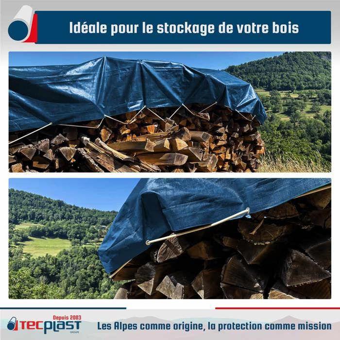 TECPLAST Bâche Bois 2x3 m SR150BO Bleue et Verte - Haute Qualité - Bâche de protection imperméable pour Bois de chauffage