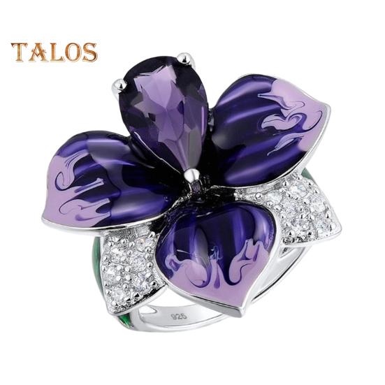 

Женское кольцо 3D в форме цветка со стразами, декор из эмали, полированная медь, подарок на годовщину, свадьбу, банкет, коктейль, ювелирные изделия US 11