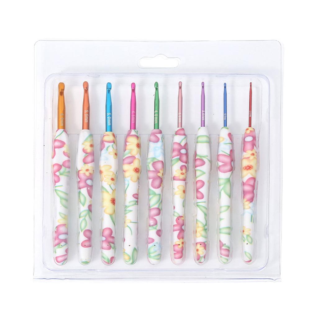 9Pcs Ergonomic Handle Crochet Hook 2mm-6mm Ergonomic Crochet Needle Soft Handle Crochet Hook for Beginner Hobbyist