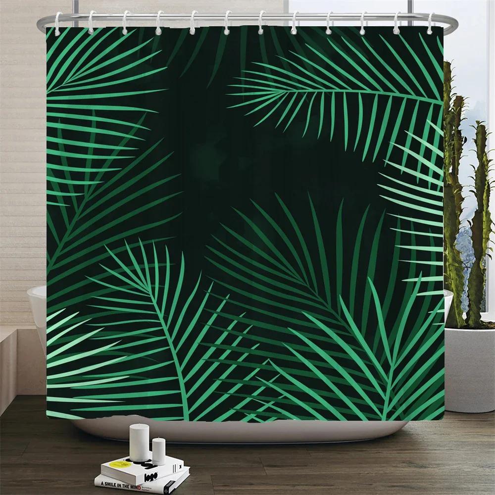 Tropical Green Plant Shower Curtain Polyester Fabric Waterproof Bath Curtain Home Decor Palm Leaves Cactus Bathroom Curtains