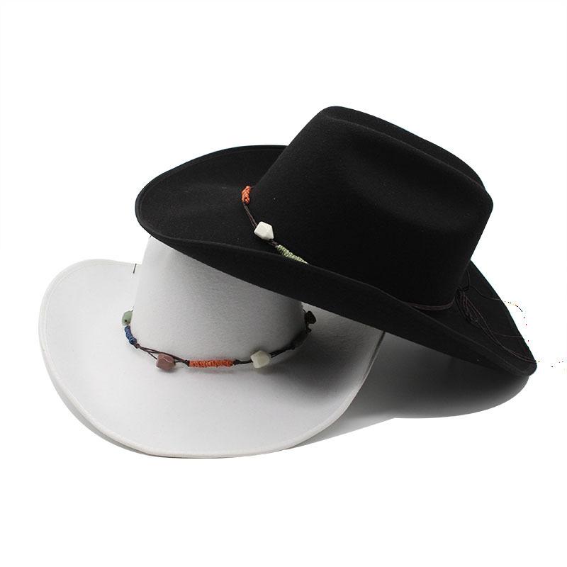 Simple Style Hemmed Tweed Hat Western Cowboy Top Hat Men'S And Women'S Couple Hat Ethnic Style Felt Hat
