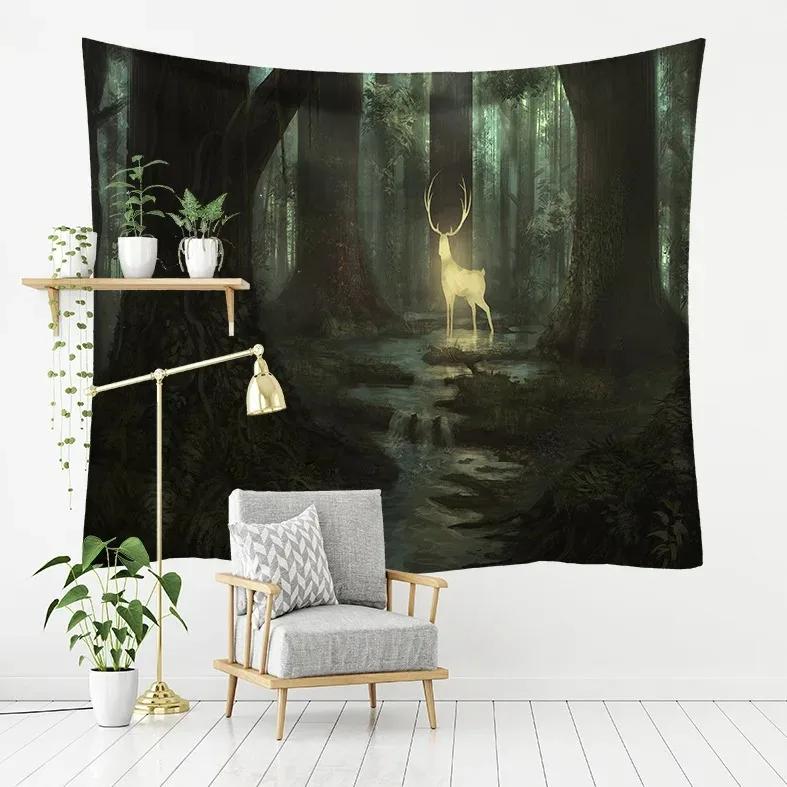 Forest Elk Background Pattern Tapestry Home Wall Decoration Tapestry Bedroom Living Room Tapestry