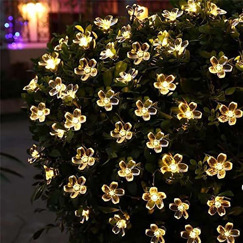 Solar String Flower Lights Outdoor Waterproof 50 LED Fairy Light Decorations for Garden Fence Patio Yard Christmas Tree, Lawn, Party