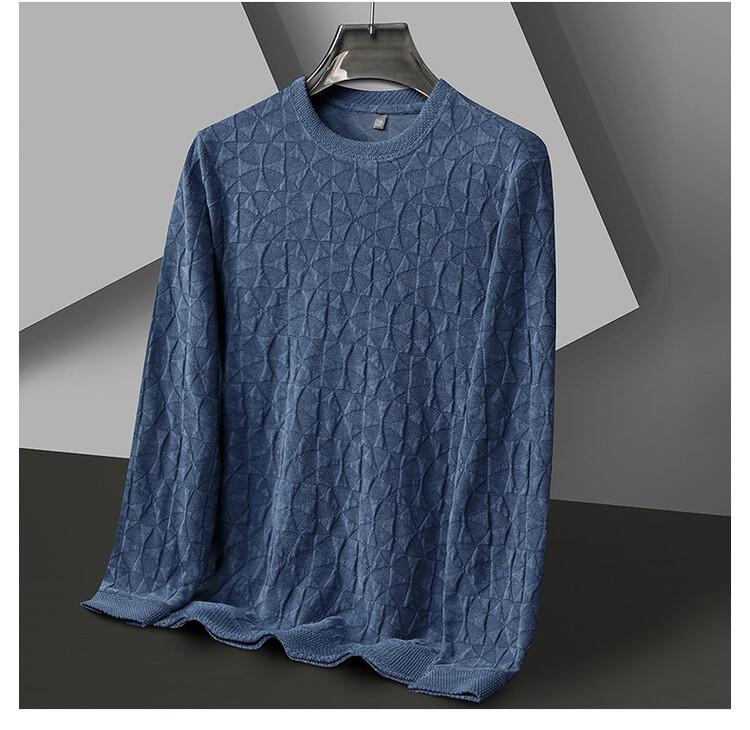 Men's Casual Round Neck Knit Sweater - Long Sleeve, Solid Color, Spring/Autumn Pullover Hoodie