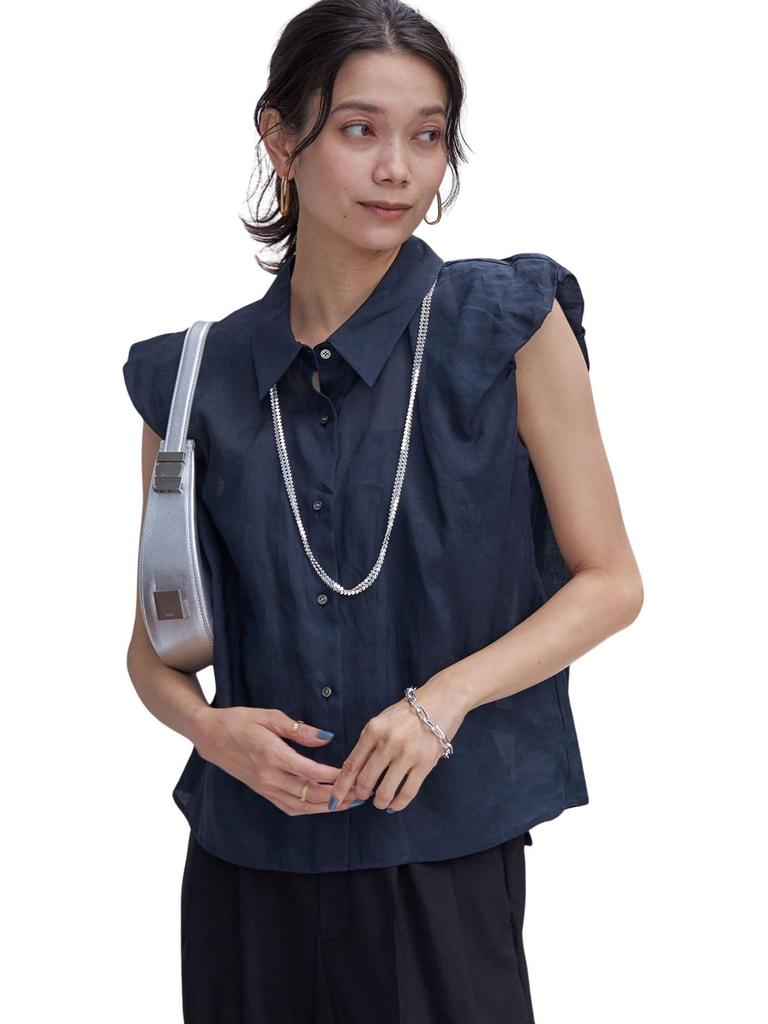 Ships for Women Hand Washable Ramie 4 Gathered Sleeve Blouse 311511711 Navy One Size