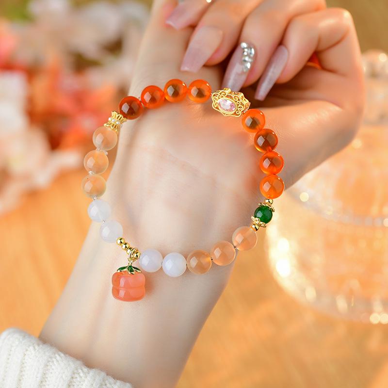 

Half-Sugar Color Agate Beaded Bracelet - Persimmon Design for Women s Fashion