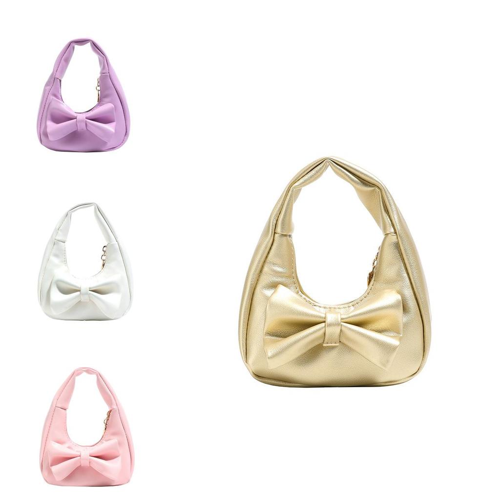 Pu Mini Butterfly Bow Handbag For Girls With Zipper Closure And Inner Pockets