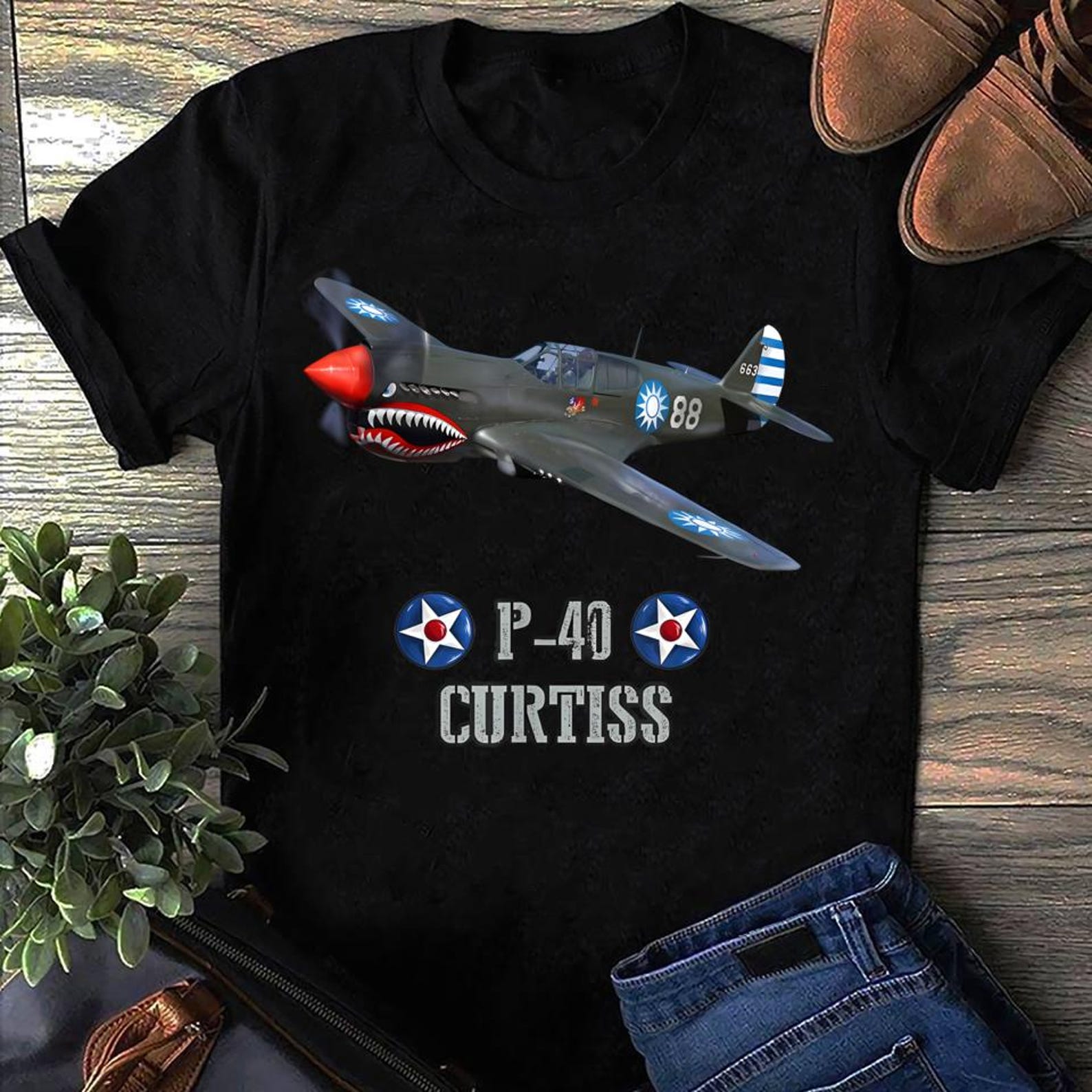 American World War 2 Aircraft Curtiss P 40 Airplane T-Shirt, Gift for Airplane Lover, Aviation Shirt, Funny PiloT-Shirt, Airline Pilot L