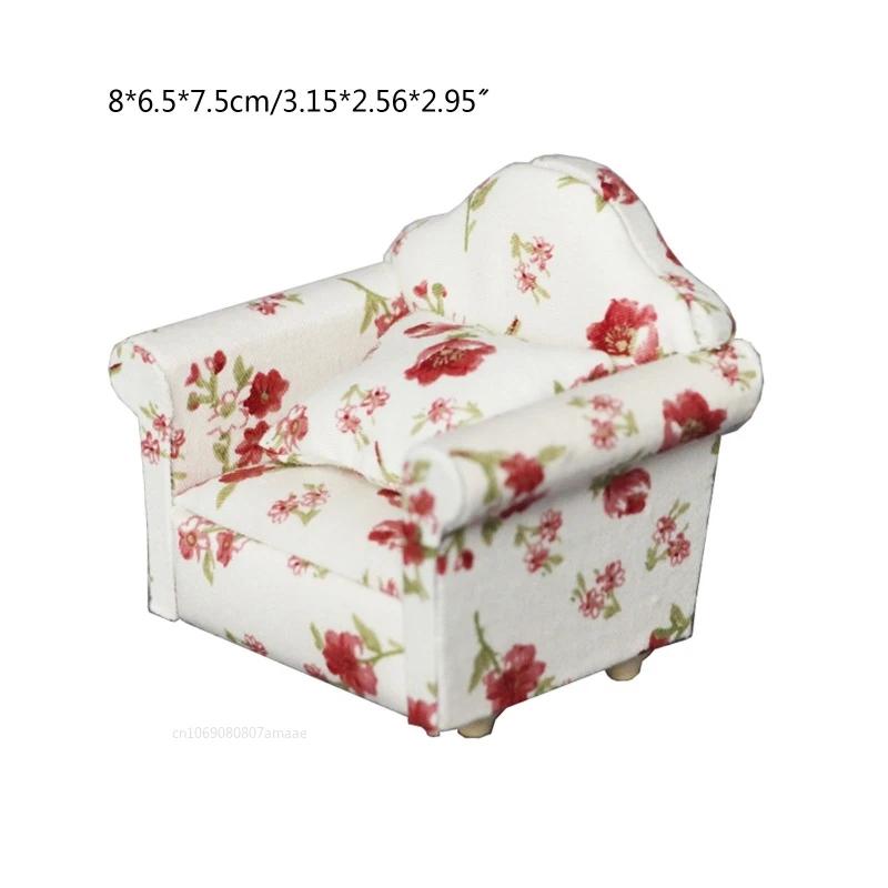 Rural Style Armchair Mini Sofa Dollhouse Miniature Sofa & Throw Pillow Set Wooden Simulation Furniture Girls Decoration Crafts
