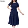 ZANZEA Damen Elegantes Rundhals Lässiges Kurzarmkleid