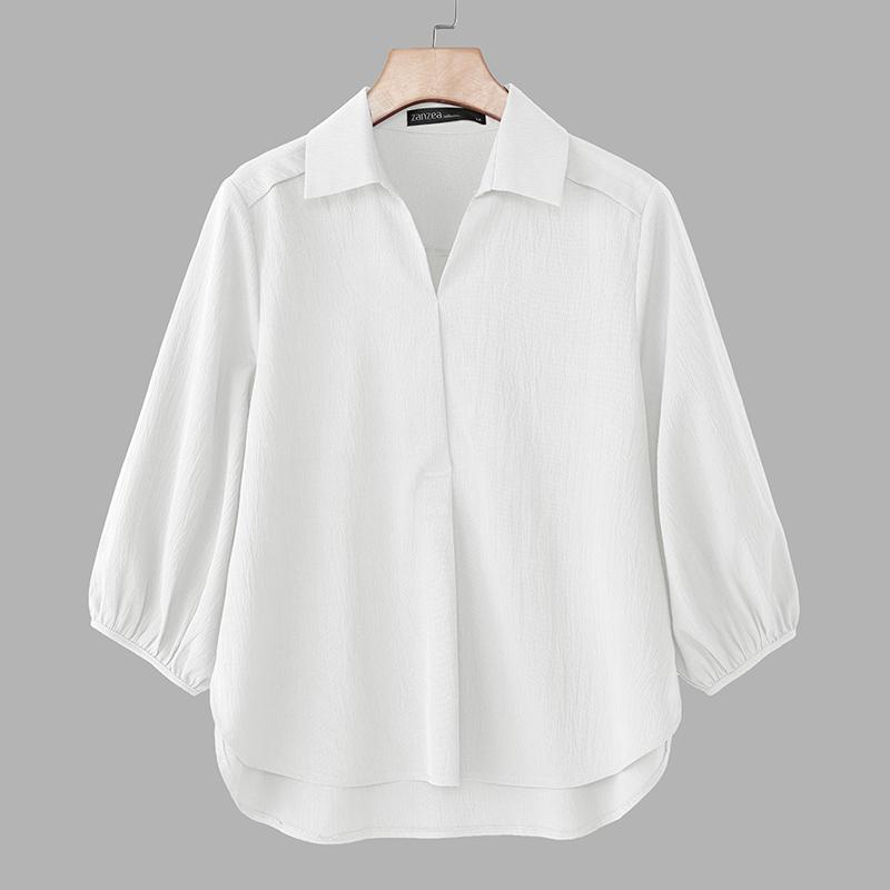 

ZANZEA Женская повседневная блузка свободного кроя с отложным воротником и рукавами 3/4 5XL белый