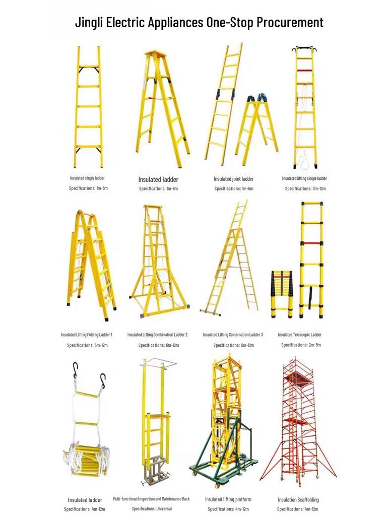 Fiberglass Insulated Telescopic Safety Ladder for High Voltage Electricians - Portable Bamboo Joint Extension Ladder