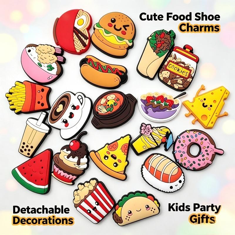 Food Series PVC ShoeCharms 20Pcs Detachable Decor AccessoriesFit Bubble Slides HoleSandals KidsBirthday Xmas Holiday Party Gifts