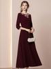 Zhilian Angola Red Handmade Rhinestone Seven-Sleeve High-Waist A-Line Long Dress (Spring 2026)
