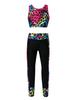 2Pcs Elastic Waistband Long Leggings Pants + Sleeveless Mesh Racer Back Tanks Tops Digital Print Gym Dancewear Outfit