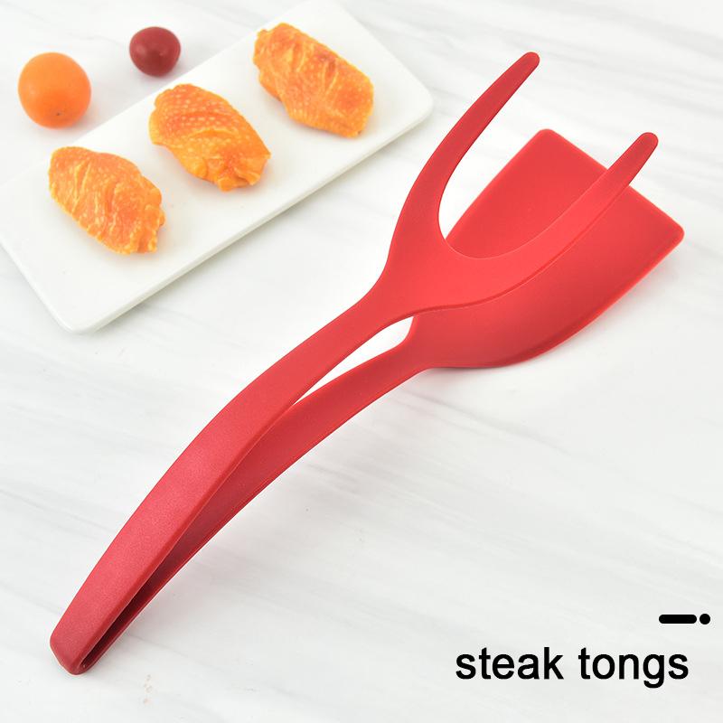 Non Stick 2 In 1 Pancake Spatula French Fries Turners Egg Clamp Frying Steak Pancake Tongs Toast Omelet Clip Kitchen Accessories