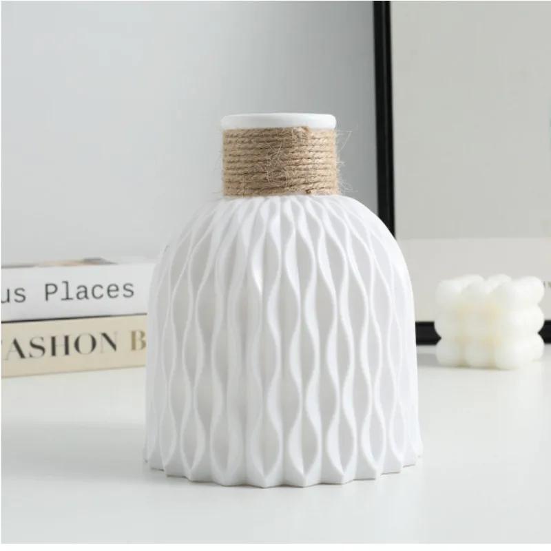 Plastic Vase-Simple, Elegant and Beautiful,Suitable for Family Living Room Office Flower Arrangement(White, Beige, Grey, Pink)
