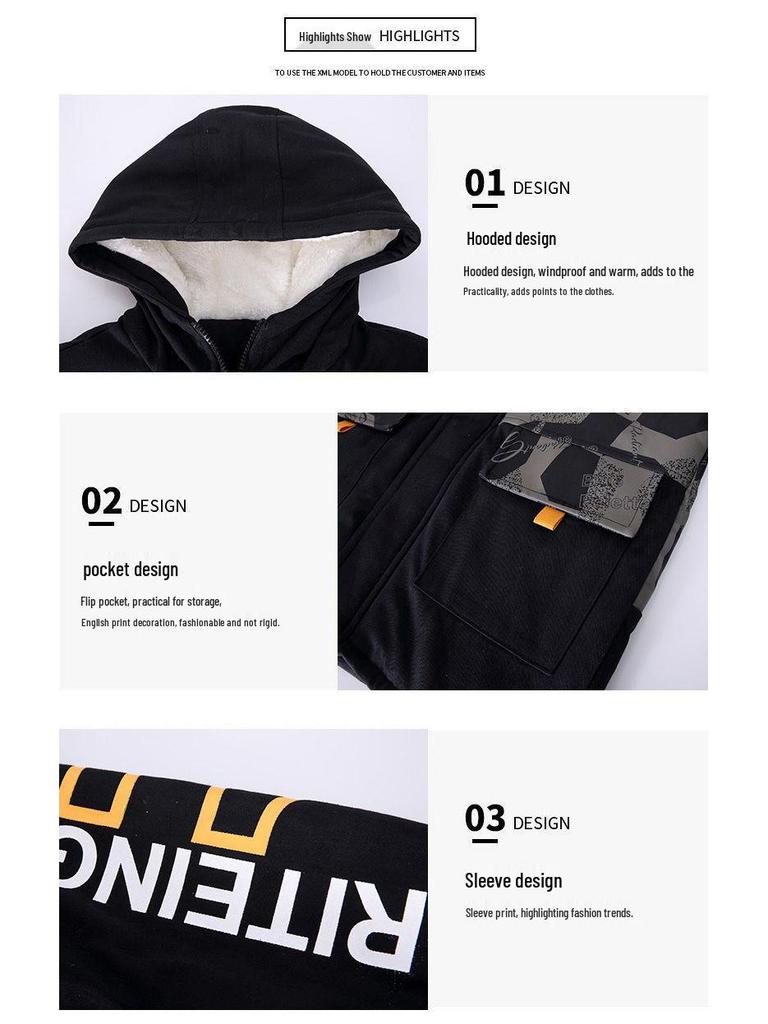 Boys' Thick Fleece-Lined Winter Coat - Cotton-Padded, Warm Fashion Jacket for Big Kids