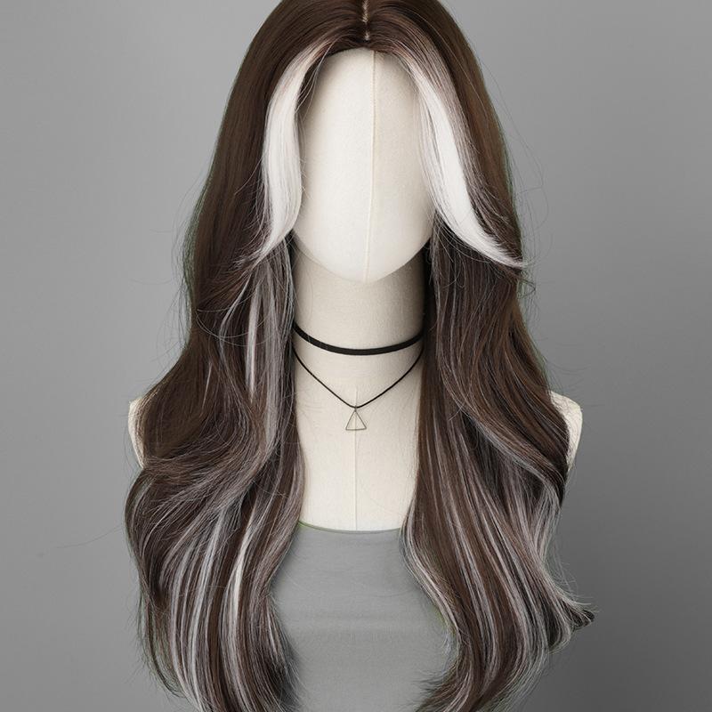 

Коричневый и серебристо-серый мелированный длинный волнистый синтетический парик, натуральный реалистичный термостойкий для повседневной носки, вечеринки, косплея, модная прическа
