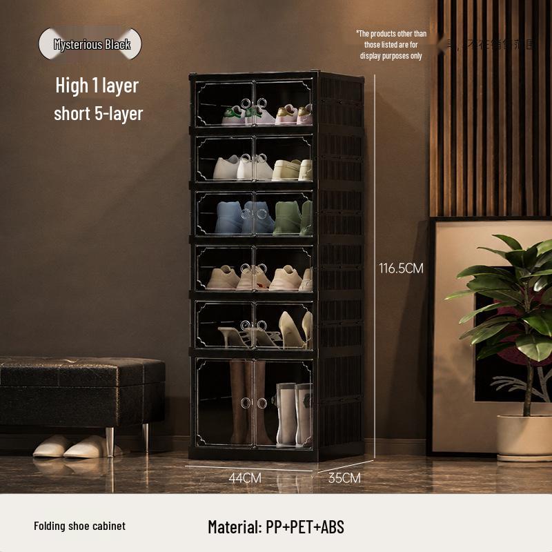 Foldable No-Assembly Shoe Cabinet: Magnetic, Transparent, Dustproof, Large Capacity, Thickened Design for Home Use.