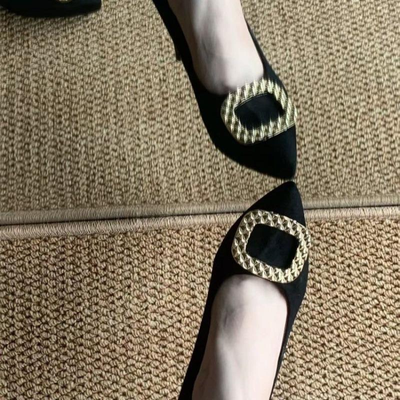 Fashion Spring Fall 2025 Platform Women's High Heels Square Buckle Pointed Toe Shoes