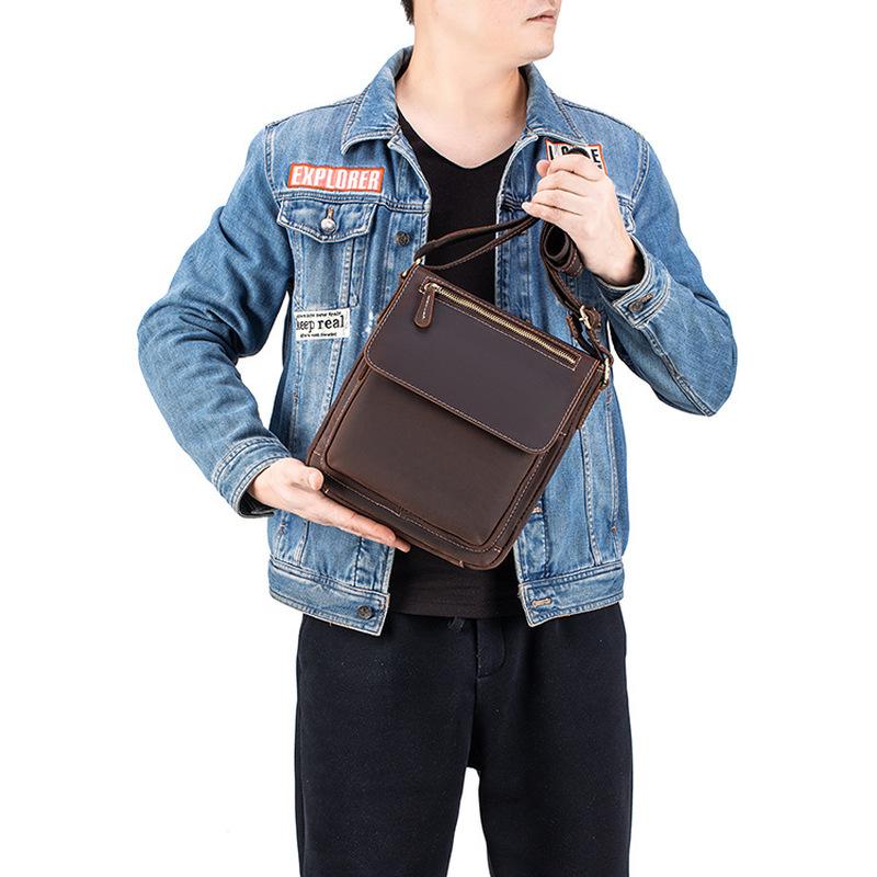 Retro -grain cowhide men's single-shoulder bag for business commuting, business office crossbody bag, business office handbag