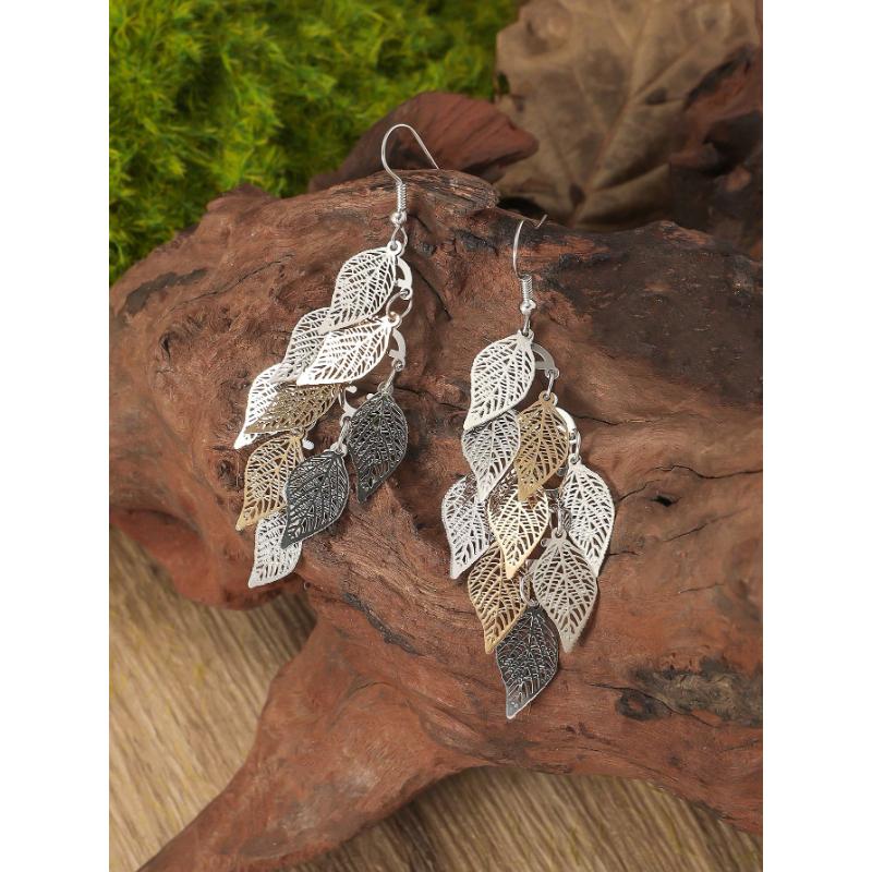 1 Pair Fashionable Retro Hollow Leaf Tassel Earrings For Women, Japanese And Korean Style