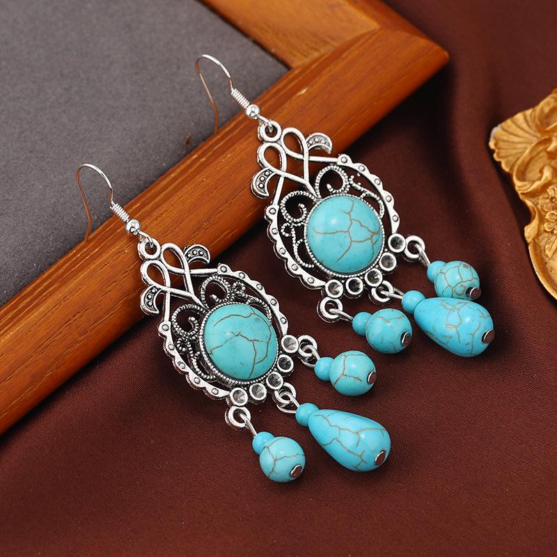 Bohemian Ethnic Retro Floral Turquoise Dangle Earrings
