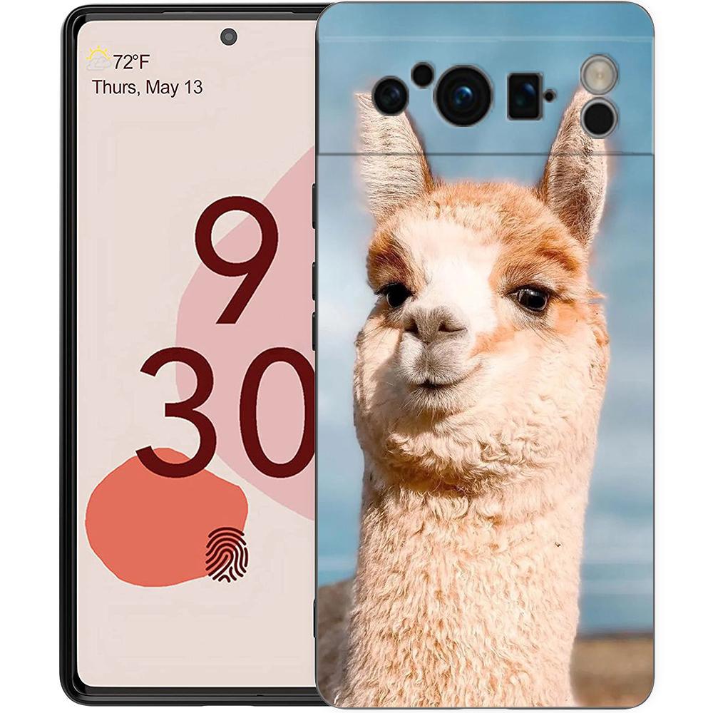 Kawaii Alpaca lovely Phone Case For Google pixel 9 8 7 6 Pro 8A 6A 7A 5G Silicone Shockproof Black Cover Fundas