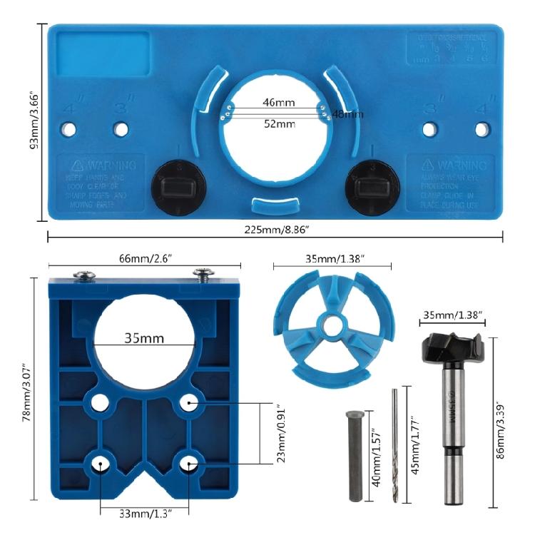 Professional 35mm Hinge Template Set and Small Blue Lock Hole Locator User friendly