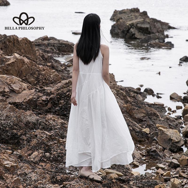 Spring And Summer New Cotton And Linen Women's Art Irregular Long Fairy Big Swing Suspender Dress