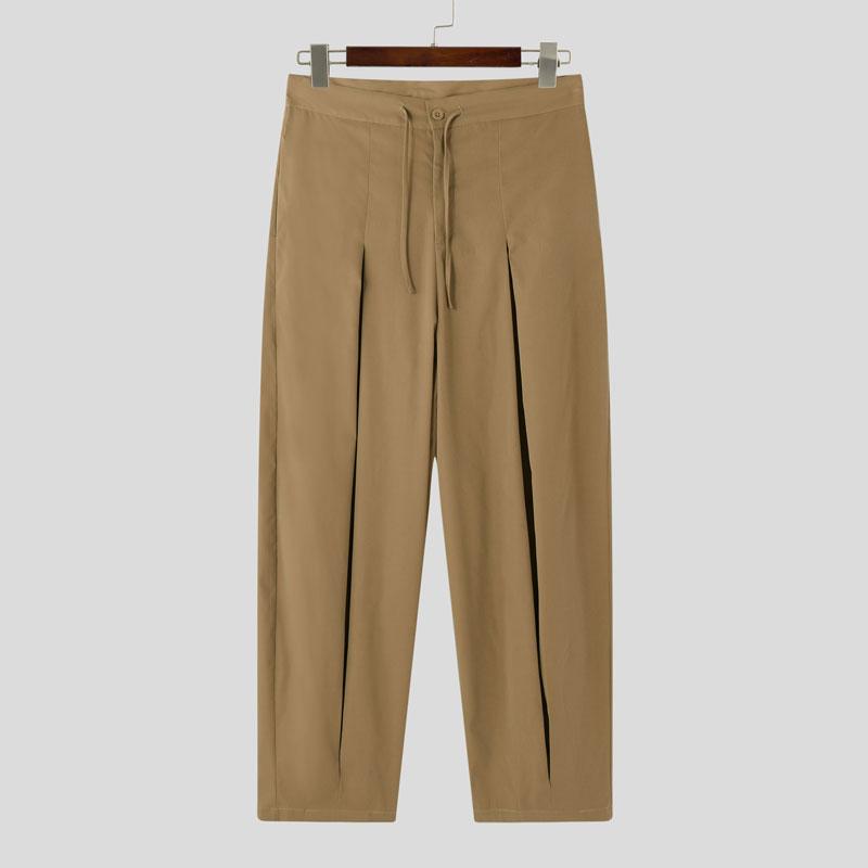 

INCERUN Men Drawstring Zip Waist Rumple Casual Long Trousers Harem Pants 5XL хакі
