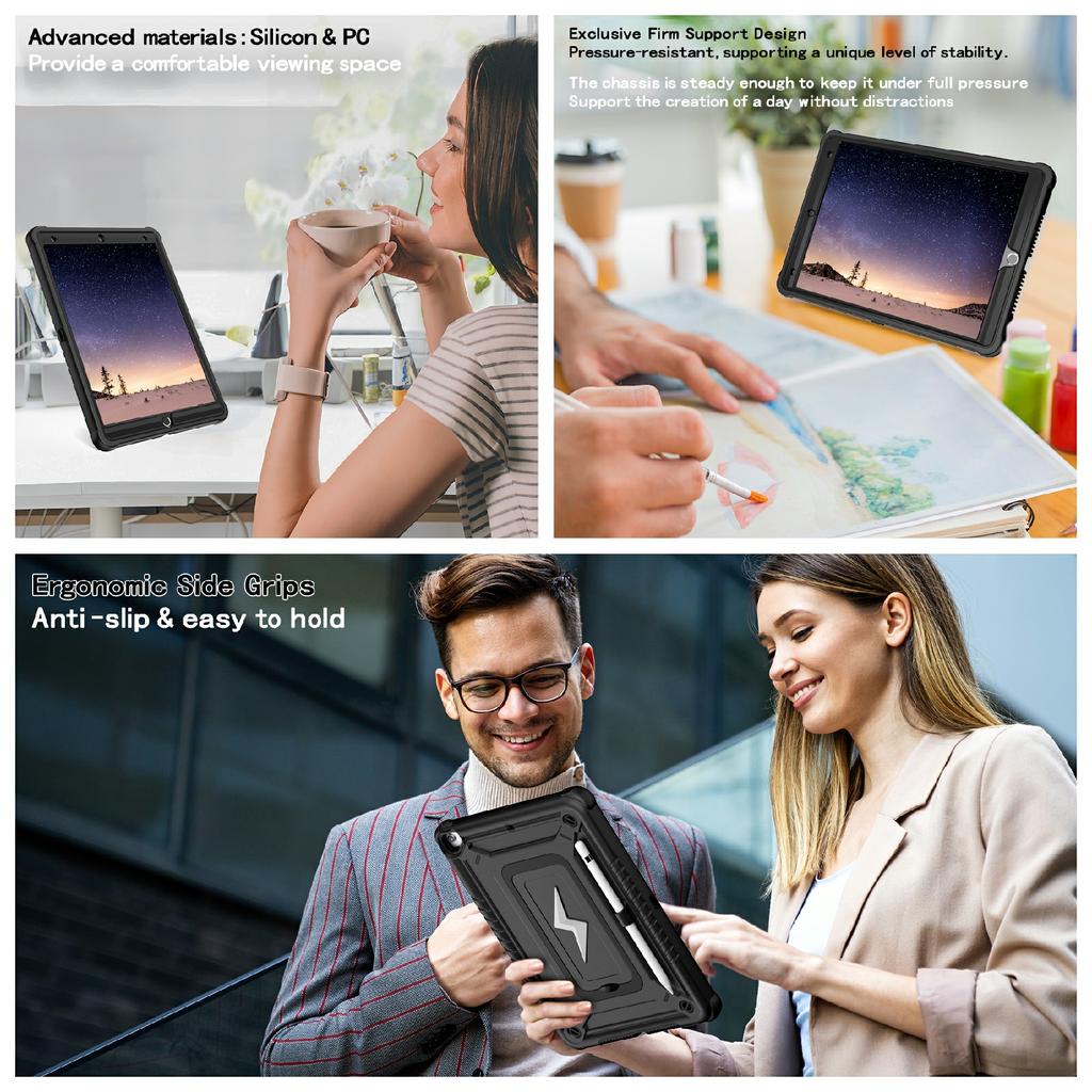 Tablet Case For iPad 10.2 (2021)/(2020)/(2019)/Pro 10.5-inch (2017) Kickstand PC + Silicone Cover with Shoulder Strap