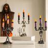 Skull Candelabra Halloween Decoration Skeleton Candlestick with Flameless Candle LED Light for Mantels Tabletop Porch