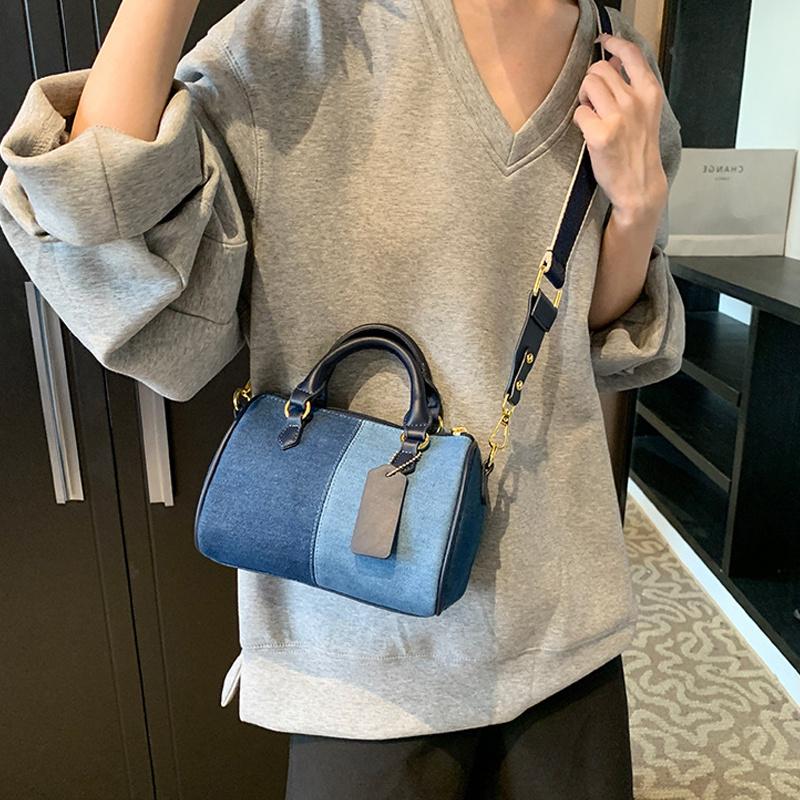 Patchwork Colorblock Small Handbags For Women Denim Shoulder CrossBody Bags Casual Street Boston Designer Purses CLE