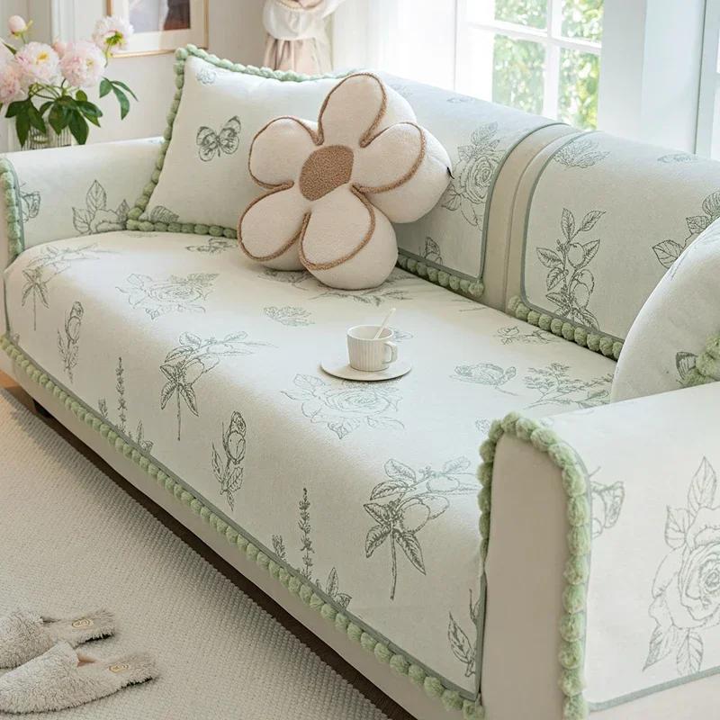 Jacquard Sofa Cushion with Pillowcase Shanier Non Slip Lace Sofas Cover Dust and Wrinkle Resistant Living Room Sofa Towel