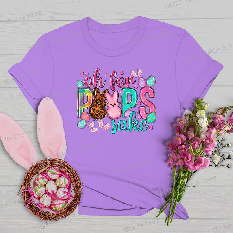 Oh for Peeps Sake Easter Tshirts Cute Bunny Leopard Print Crew Neck Tshirt Cartoon Rabbit Womens Easter Day Classic Tops Tees