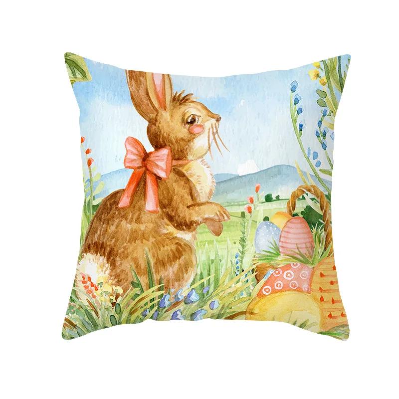 Home Decor Easter Pillowcase Flowers Rabbit Egg Print Pillowcase Sofa Cushion Cover Bedroom Room Decor 45x45 Cm