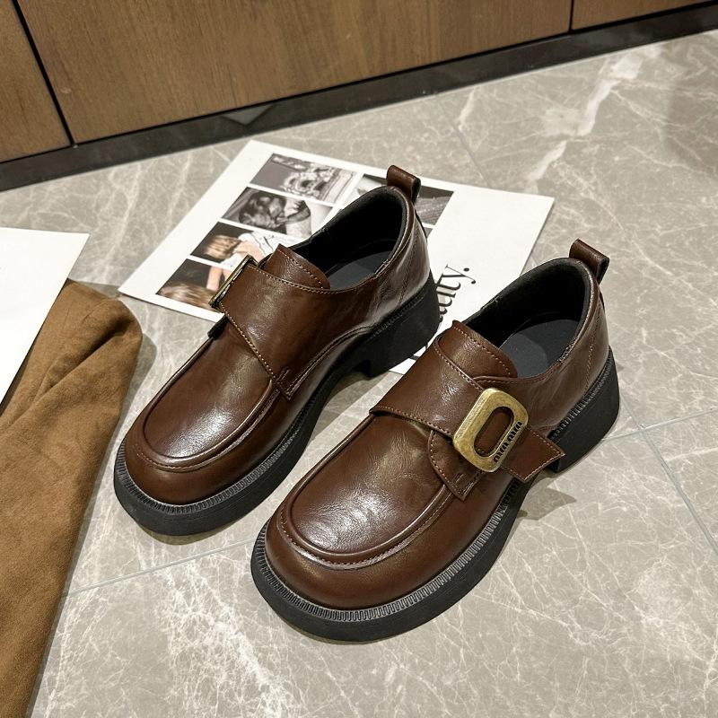 Retro platform loafers women's new spring and autumn Mary Jane shoes thick heel round head versatile fashion British small leather shoes