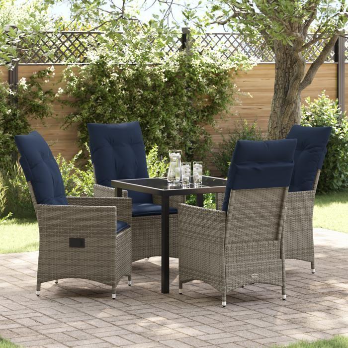 Ensemble de Salle à Manger de Jardin 5 Pièces avec Coussins en Rattan Poly Gris 3379591