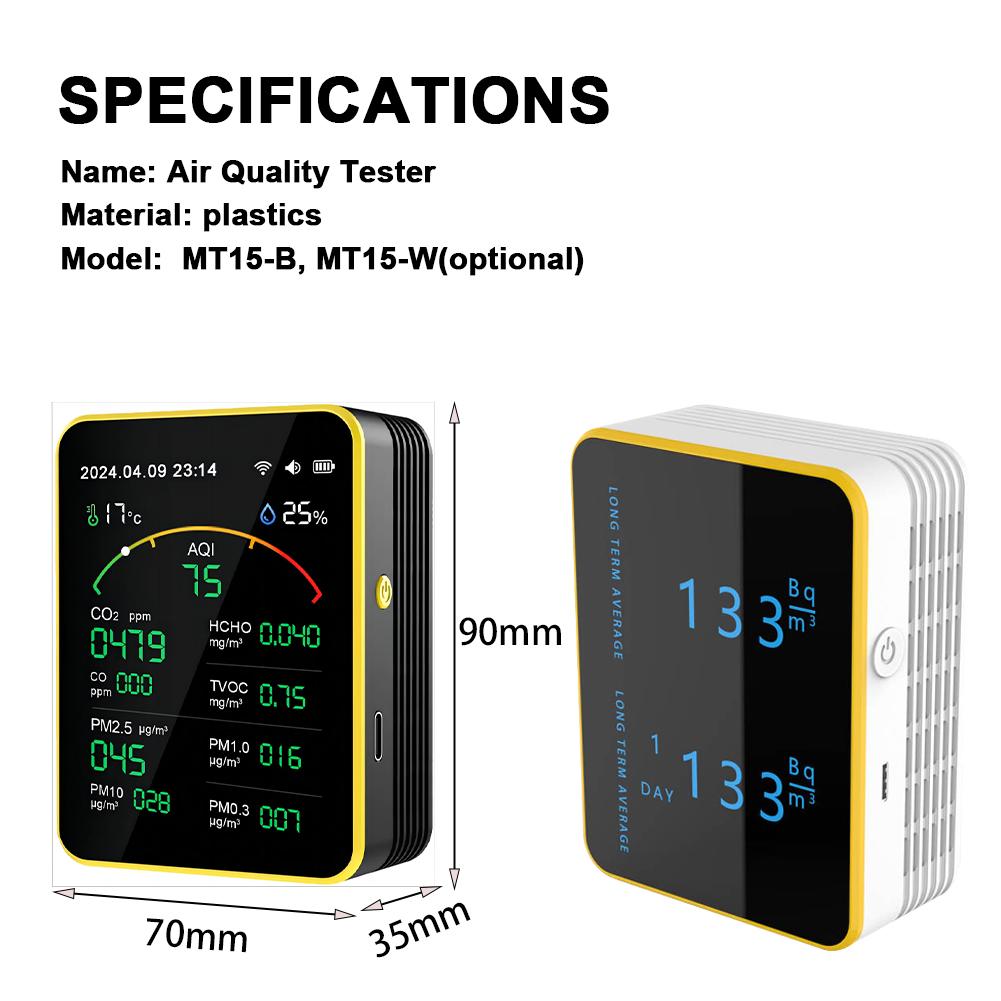 Tuya WiFi15in1 Air Quality Detector Household Portable AQI PM0.3 PM1.0 PM2.5 PM10 CO CO2 TVOC HCHO