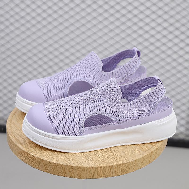 

Женские летние сандалии на платформе с вырезами, новые дышащие нишевые повседневные туфли-маффины на одной педали, спортивные туфли на доске, женский тренд 36 фиолетовый