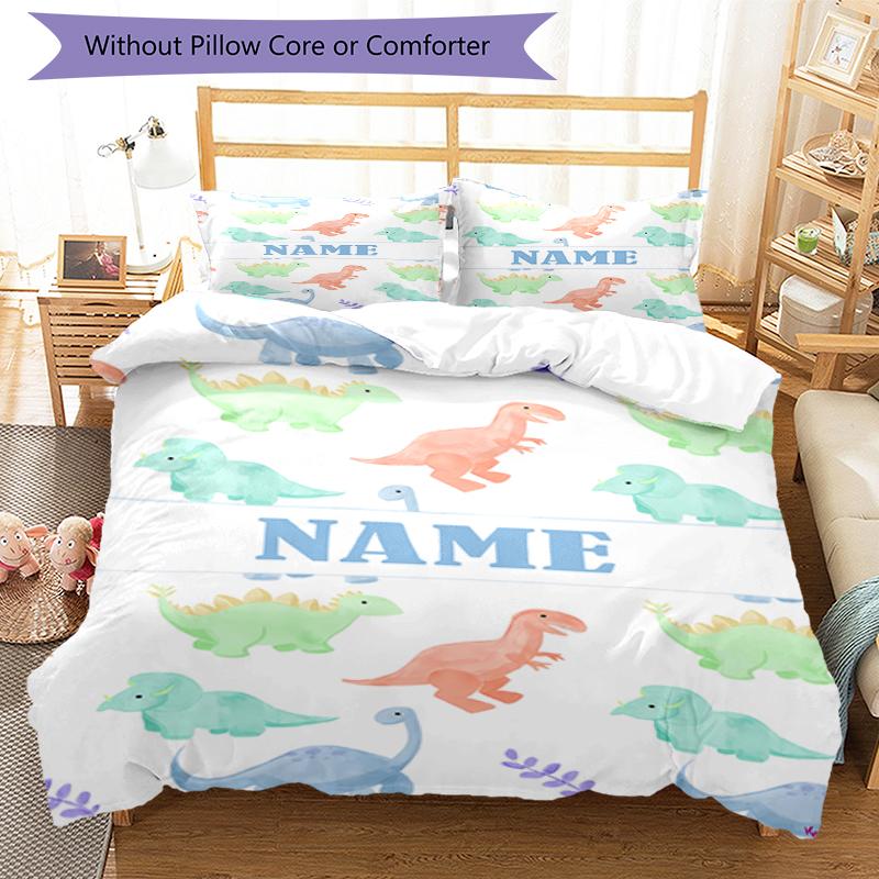 3pcs Custom Name Dinosaur Bedding Set Duvet Cover Closure Includes 1 Duvet Cover & 2 Pillowcases, Soft and Comfortable for All Seasons.