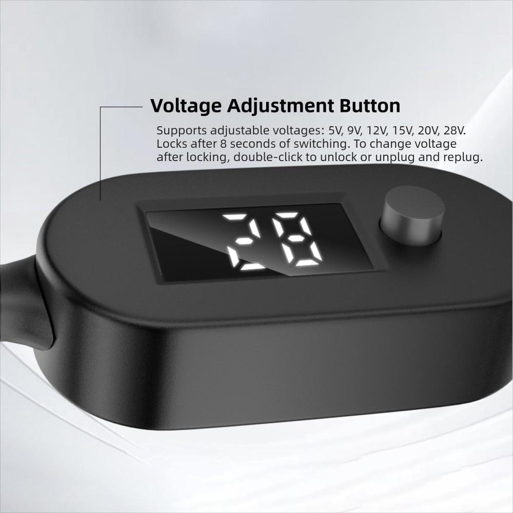 Digitales Display USB C auf DC 5525 Konverter 5V/9V/12V/15V/20V mit 28/34 Anschlussspitzen Typ-C zu DC Stromkabel